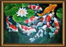 Tranh in canvas VTC Luna CV-0037 - cửu ngư quần hội, 80 x 60cm