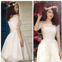 Váy xòe trễ vai phối ren