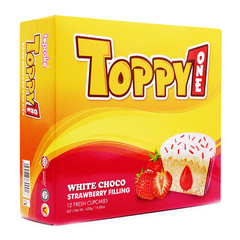 Bánh cupcake Toppy One sô cô la trắng nhân kem dâu hộp 420g 