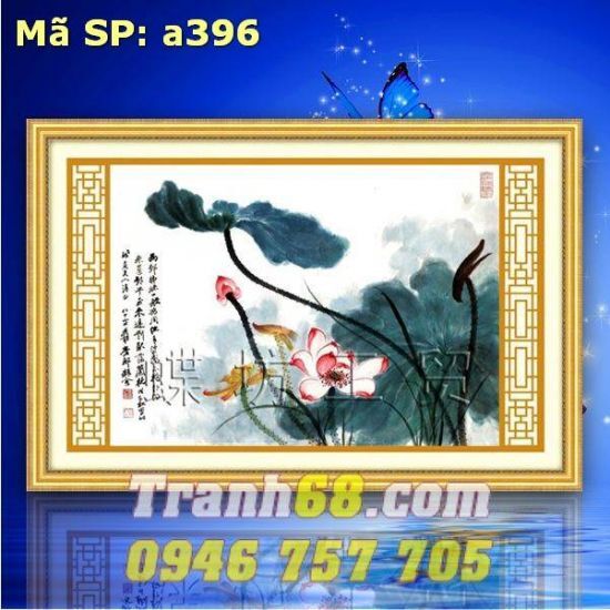 Tranh thêu chữ thập hoa sen trắng DLH-YA396 