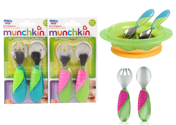 Bộ thìa dĩa tập ăn Munchkin Multi Grip Toddler Fork & Spoon 