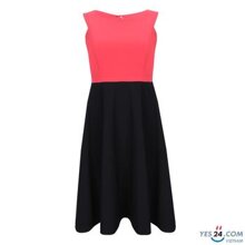 Đầm không tay xòe dự tiệc yếm đỏ cam pha đen 10594-001