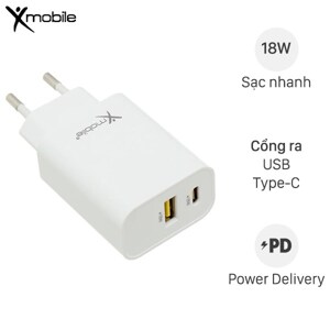 Adapter sạc 2 cổng Type C PD QC3.0 18W Xmobile QP-1EU