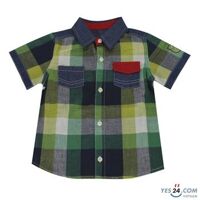 Áo sơmi bé trai WC sọc caro xanh lá phối Jean - BT1403400