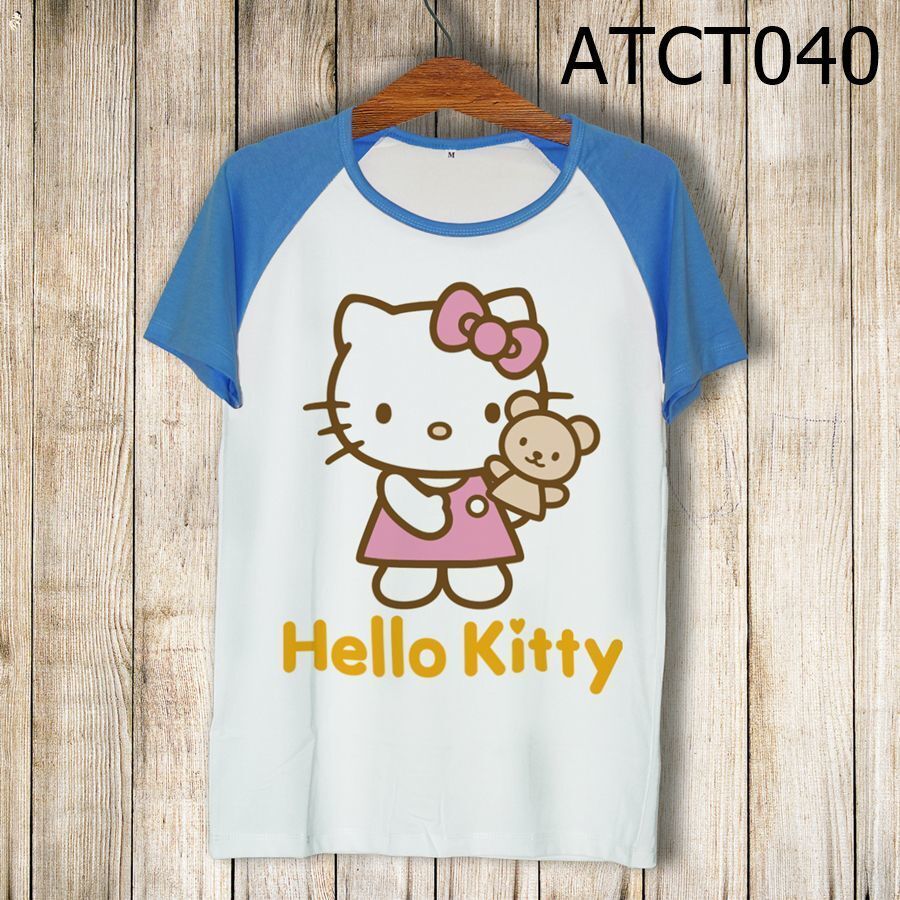 Áo thun tay màu Kitty cầm gấu ATCT040