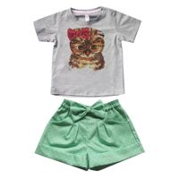 Áo thun và quần short bi xanh ngọc bé gái Cuckeo BG121606