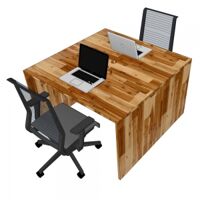 Bàn cụm 2 có tấm chắn 120x120cm gỗ tràm dày 25mm hệ Wooden HBWD032