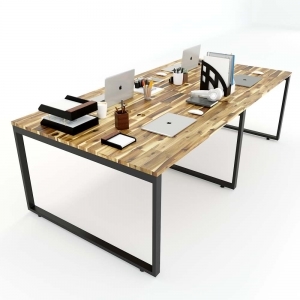 Bàn họp gỗ tràm chân sắt lắp ráp 120x240cm hệ Wooden HBWD012