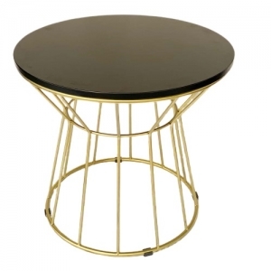 Bàn sofa tròn gỗ cao su khung sắt màu vàng đồng TT68100