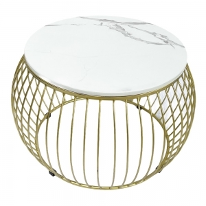 Bàn sofa tròn mặt đá trắng khung màu vàng đồng TT68137