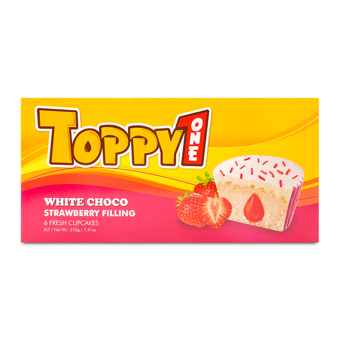 Bánh phủ sô cô la trắng nhân kem dâu Toppy One Topcake hộp 210g