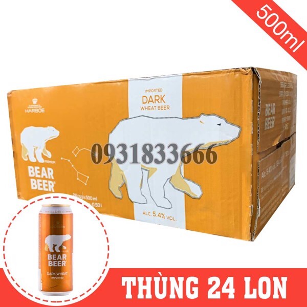 Bia Gấu Bear Beer Dark Wheat 5,4% - Lon 500ml, Thùng 24 Lon