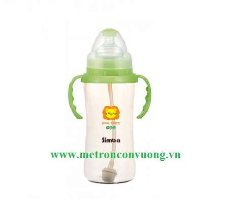Bình Sữa Hồ Lô Cổ Rộng Tay Cầm Hút Tự Động Nhựa Pes Simba S6883 - 360Ml