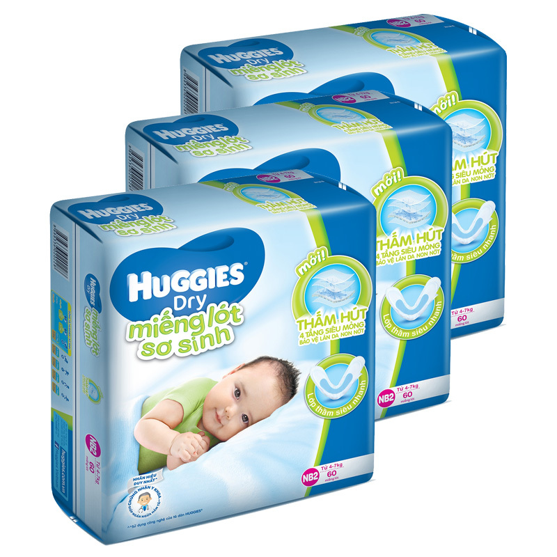 Bộ 3 miếng lót Huggies Newborn2 - 60 miếng