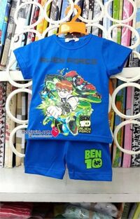 Bộ áo phông quần đùi hè bé trai hình siêu nhân Ben10 - xanh/ xám/ đỏ