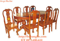 Bộ bàn ăn gỗ gụ kiểu bàn bầu dục Phú Hải BA13