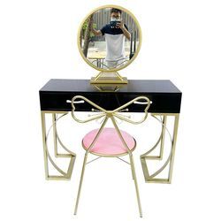 Bộ bàn trang điểm ghế nơ và gương BTD68054