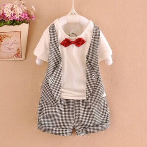 Bộ bé trai caravat sọc nơ DB233