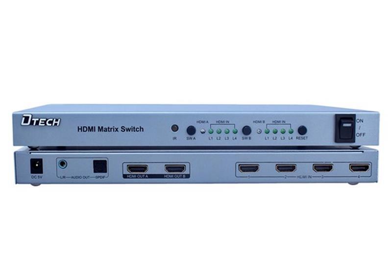Bộ chia HDMI ma trận 4x2 Dtech DT-7029 có điều khiển