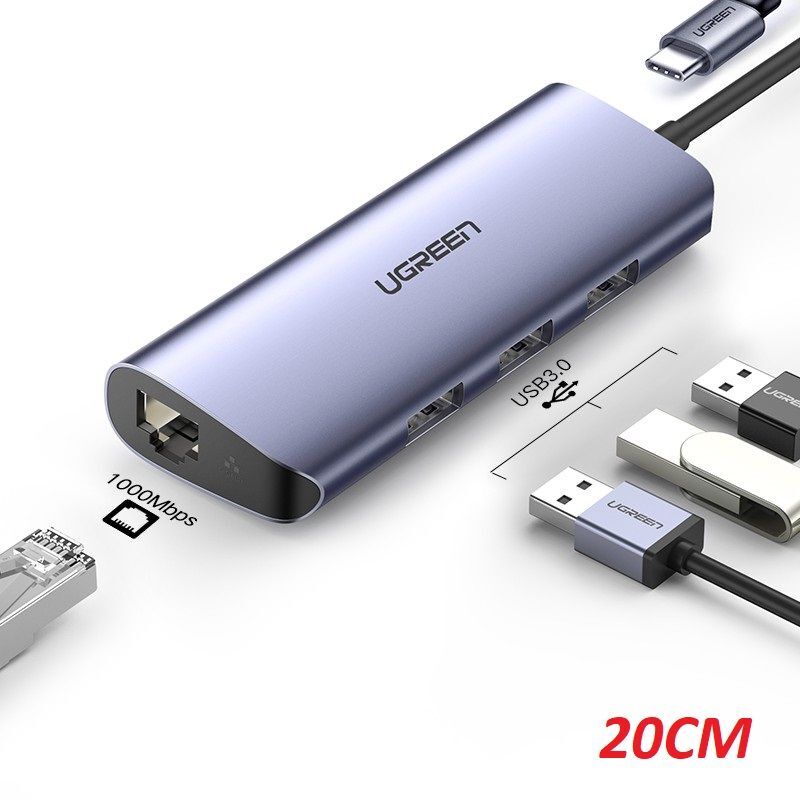 Bộ chia Type C 4 cổng USB 3.0 + Lan RJ45 Ugreen 60717