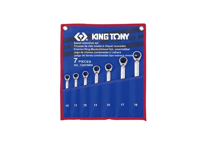 Bộ cờ lê vòng miệng tự động 7 chi tiết có khóa gạt Kingtony 12207MRN (10-19mm)