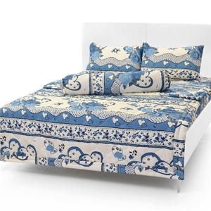 Bộ drap cotton Thắng Lợi 1,6m x 2m kèm mền chần gòn mẫu 16 - 4 MÓN
