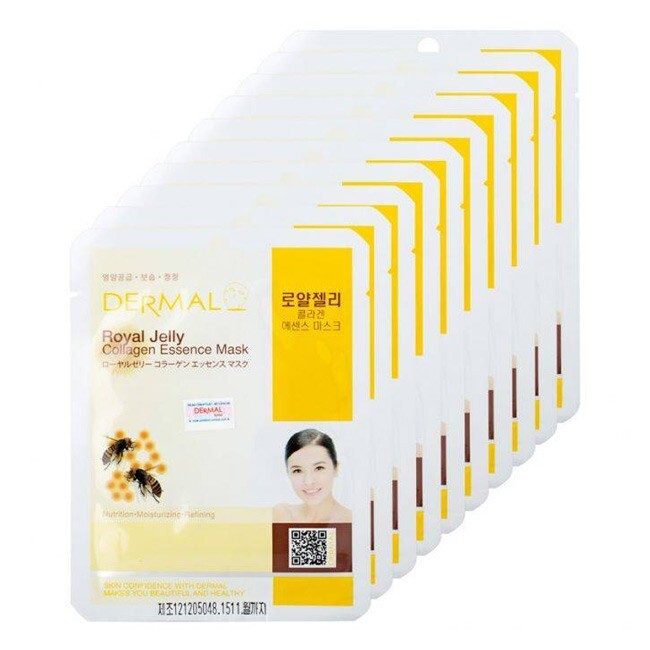 Bộ mặt nạ collagen chiết xuất sữa ong chúa Dermal Royal Jelly Collagen Essence Mask 10 gói/bộ