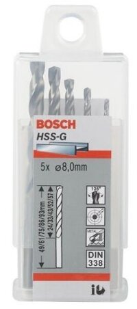 Bộ mũi khoan sắt HSS-G Bocsh 2608595072 - 8mm, 5 mũi