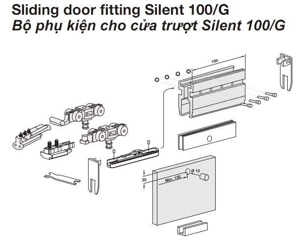 Bộ phụ kiện kẹp kính Silent 100/G 12mm 940.82.035