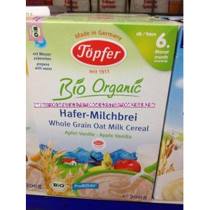 Bột ăn dặm Topfer Organic ngũ cốc trái cây-sữa-táo-chuối-cam (200gr)