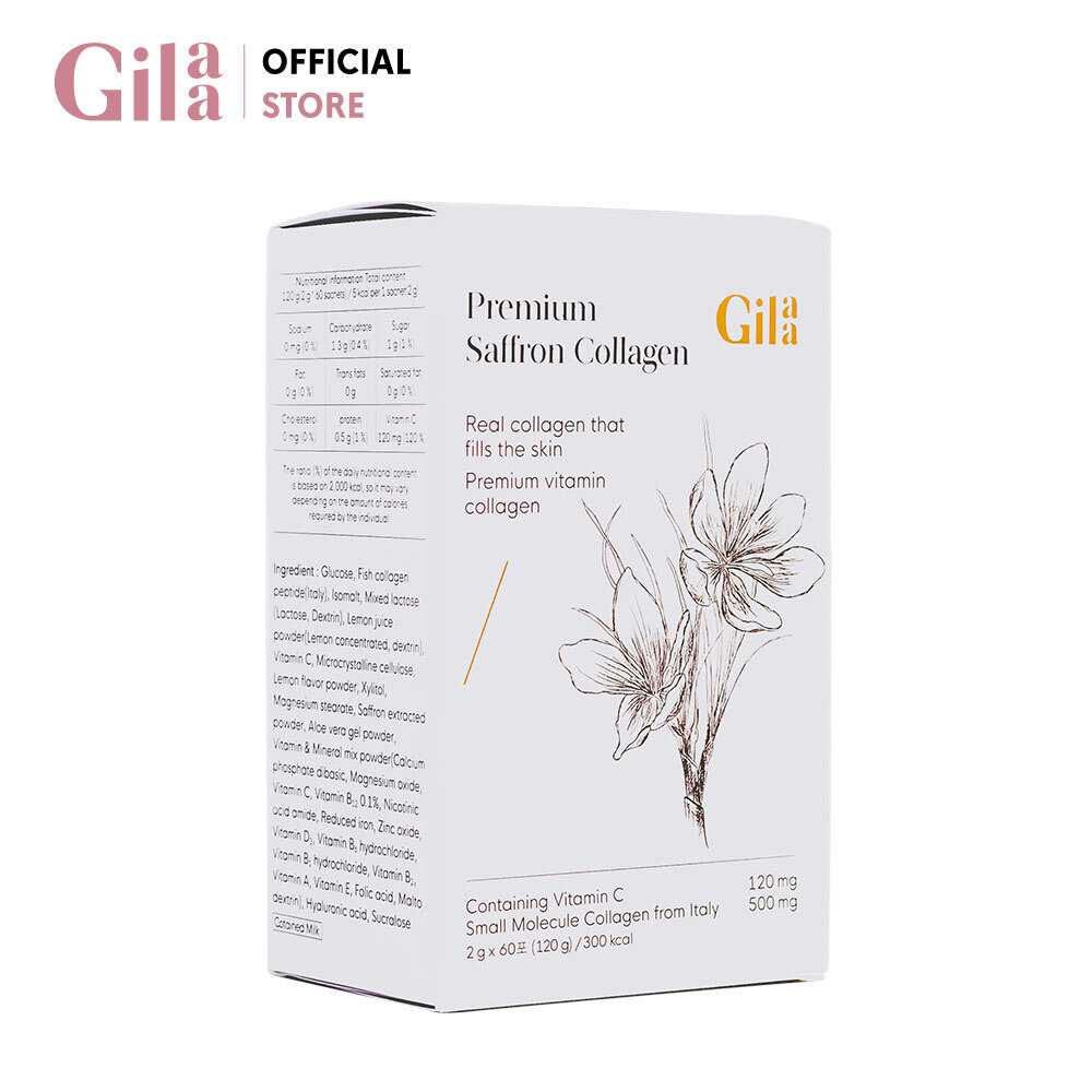 Bột Uống Collagen Gilaa Cao Cấp Kết Hợp Saffron 2gx60 Gói Premium Saffron Collagen