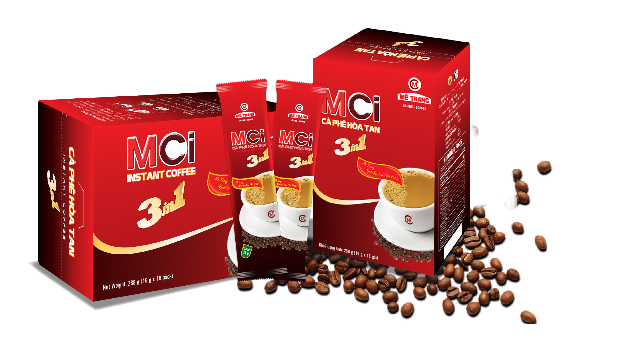 Cà phê hòa tan MCi 3 trong 1 Mê Trang hộp 288g (18 gói)