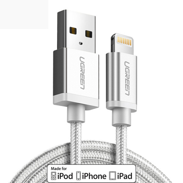 Cáp sạc Lightning dài 2m màu bạc Ugreen 30586 cho iPhone