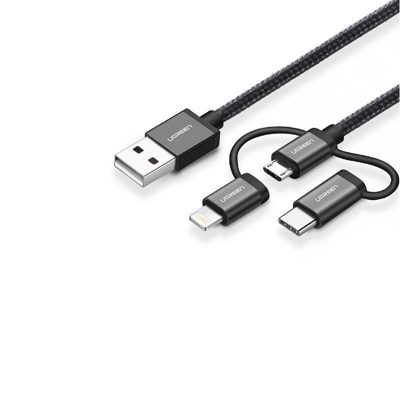 Cáp sạc Type-C+ Lightning + Micro USB 3 trong 1 dài 1m Ugreen 80326