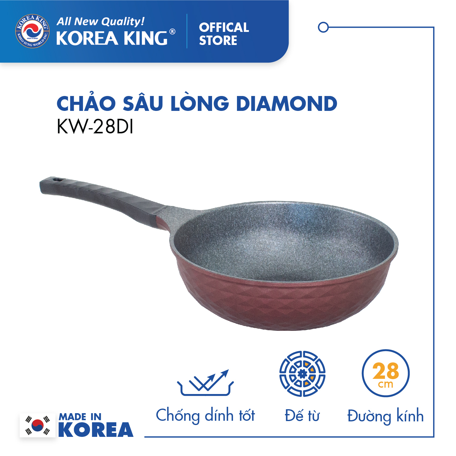 Chảo chống dính Diamond Korea King KW-28DI, 28cm