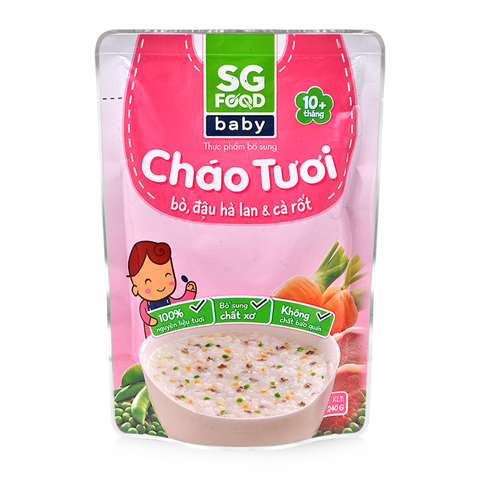 Cháo tươi baby bò đậu Hà Lan cà rốt SG Food gói 240g (trên 10 tháng)
