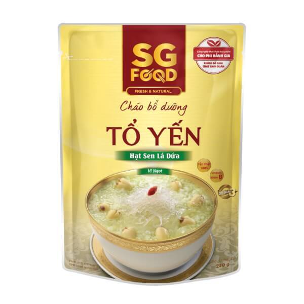 Cháo tươi SG Food vị tổ yến, hạt sen lá dứa- 270g (Trên 6 tháng)