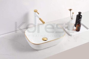 Chậu lavabo đặt bàn CKR102G điểm chỉ vàng