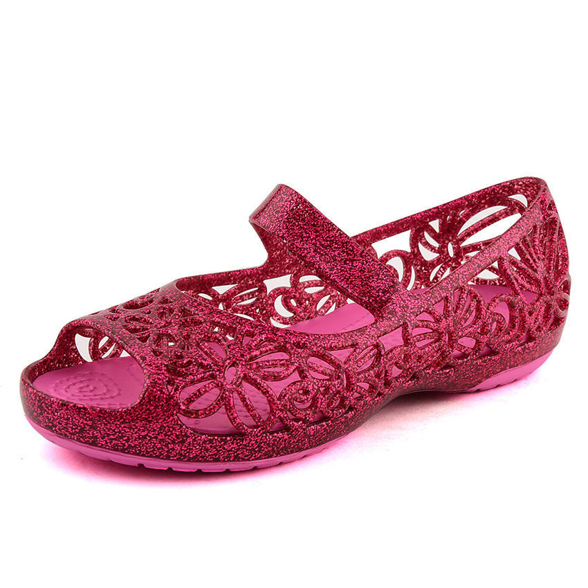 Giày búp bê bé gái Crocs Isabella Glitter Flat PS Fuchsia Candy Pink 202602-6IM