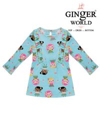 Đầm liền váy thun tay dài in hình bé gái Ginger World CS0006