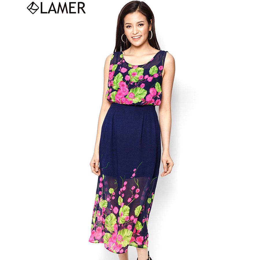 Đầm maxi hoa chân Lamer LM03600544