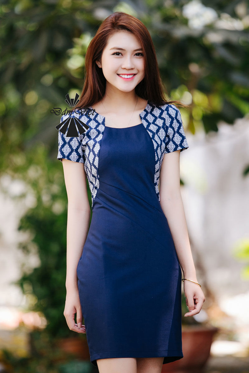 Đầm ôm xanh họa tiết Đầm Việt DV288
