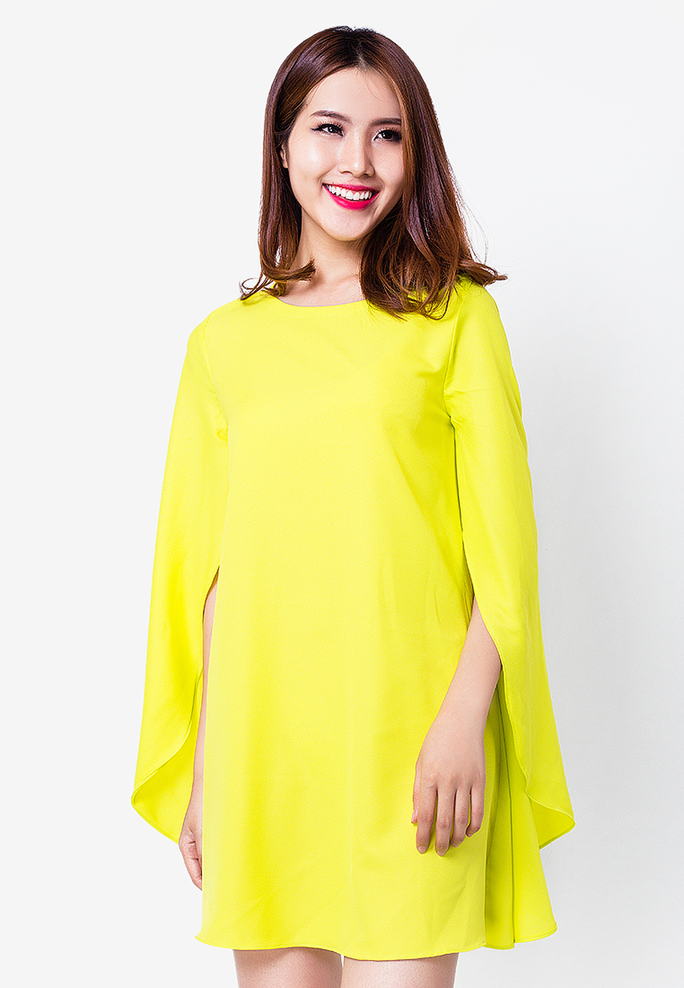 Đầm suông Hoàng Khanh Fashion tay cánh dơi màu xanh neon