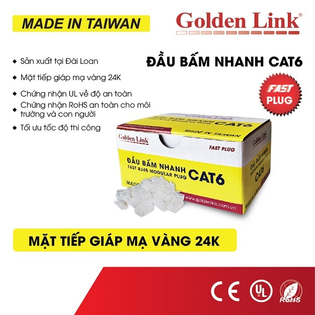 Đầu bấm mạng nhanh RJ45 CAT6 Golden Link GL-20056