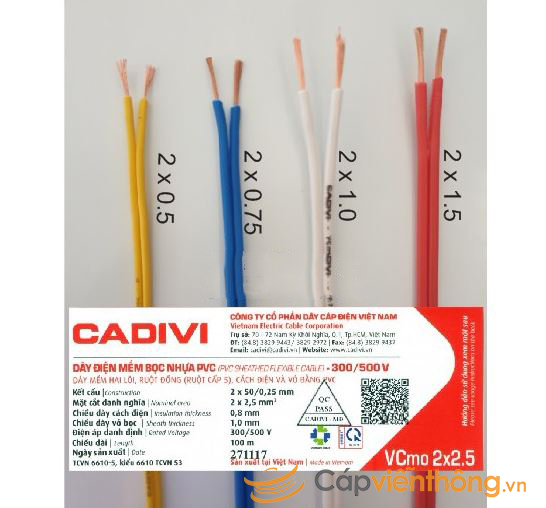 Dây cáp điện bọc nhựa CADIVI  VCmo 2×1.5 (2×30/0.25)