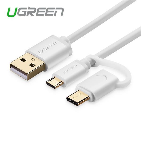 Dây sạc và truyền dữ liệu đa năng 2 trong 1 USB2.0 sang (Micro USB + đầu chuyển USB Type C) dài 1.5M UGREEN US177 20873