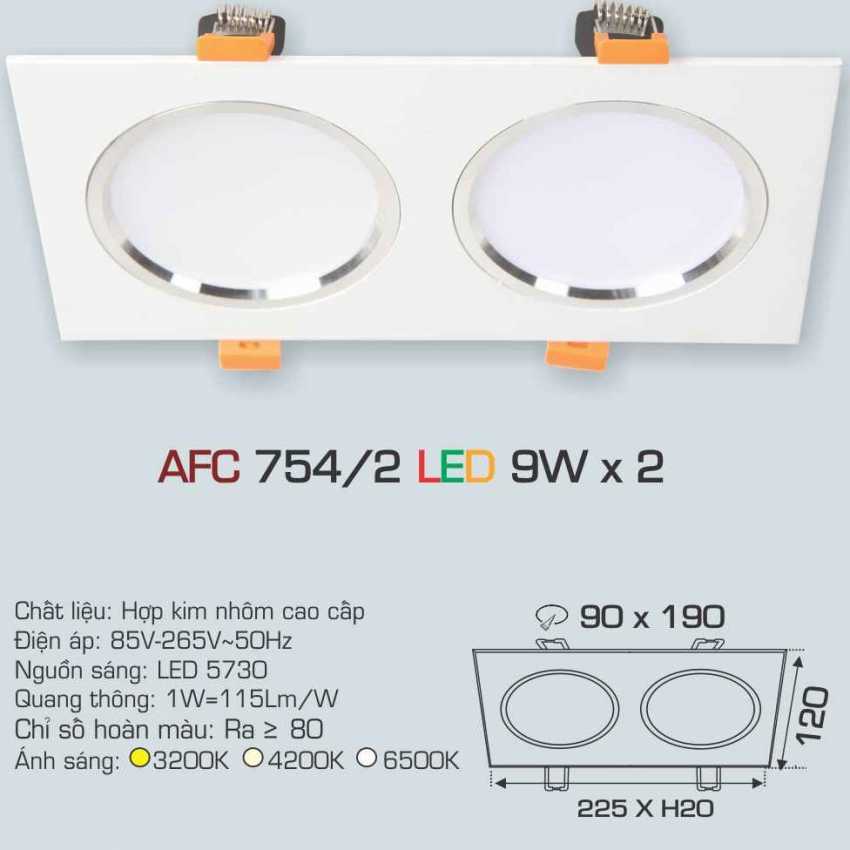 Đèn led âm trần Anfaco AFC-754/2 - 9Wx2, 1CĐ
