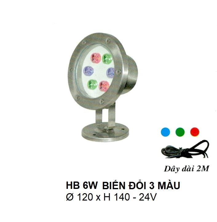 Đèn pha dưới nước HB 6W - Đổi 3 màu