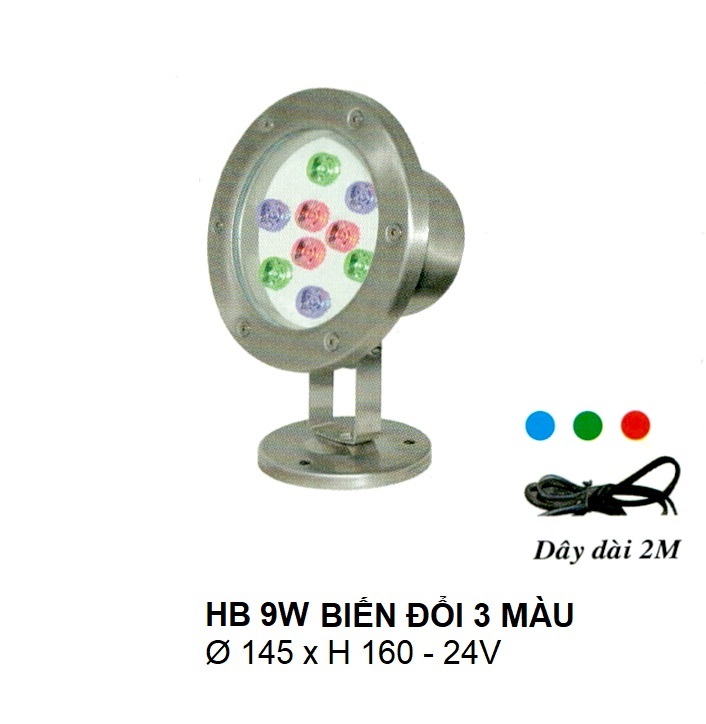 Đèn pha dưới nước HB 9W - Đổi 3 màu