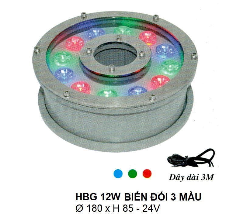 Đèn pha dưới nước HBG 12W - Đổi 3 màu